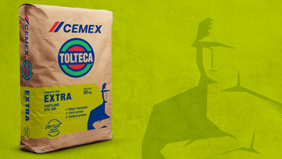 Fondo verde con silueta de constructor y un saco de cemento gris portland marca Cemex